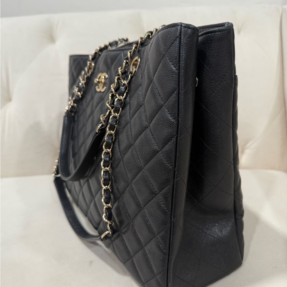 Chanel Classic Cc Black Caviar Large Shopping Tote Gold tone hardware microchip - Picture 7 of 12